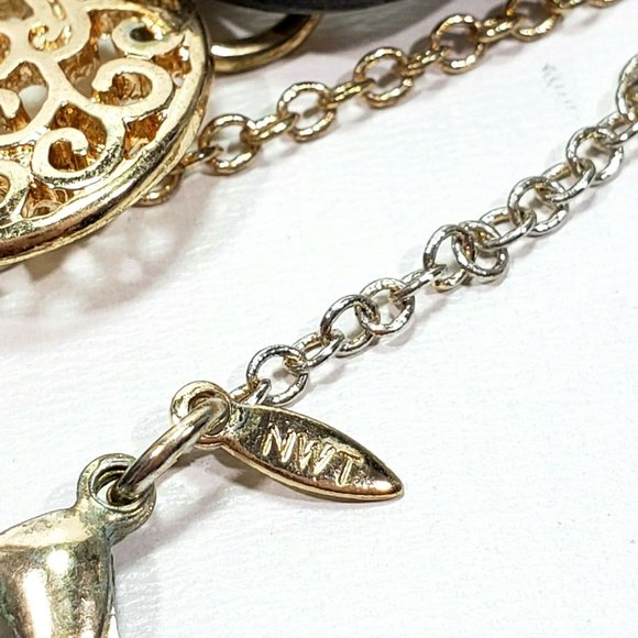 Gold Tone Faux Wood Disks Necklace 30" to 33" - Picture 8 of 8